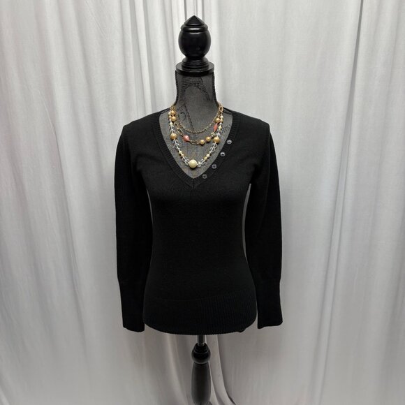 Takeout Black V-Neck Sweater Womens Size Large Long Sleeve Pullover Fitted - Picture 1 of 9